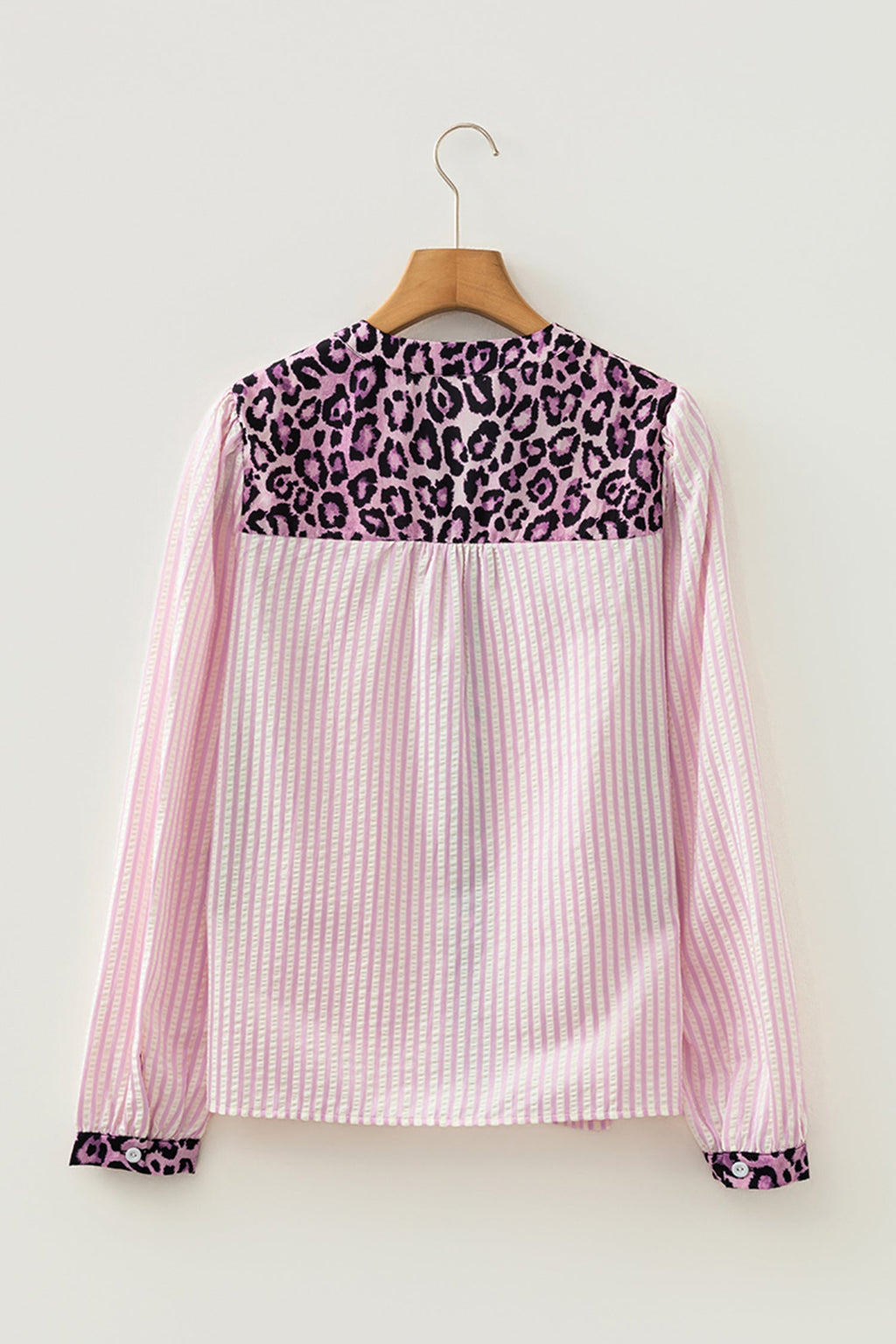 Pink Stripe Leopard Patchwork Long Sleeve Shirt