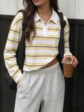 Striped Long Sleeve Polo Top