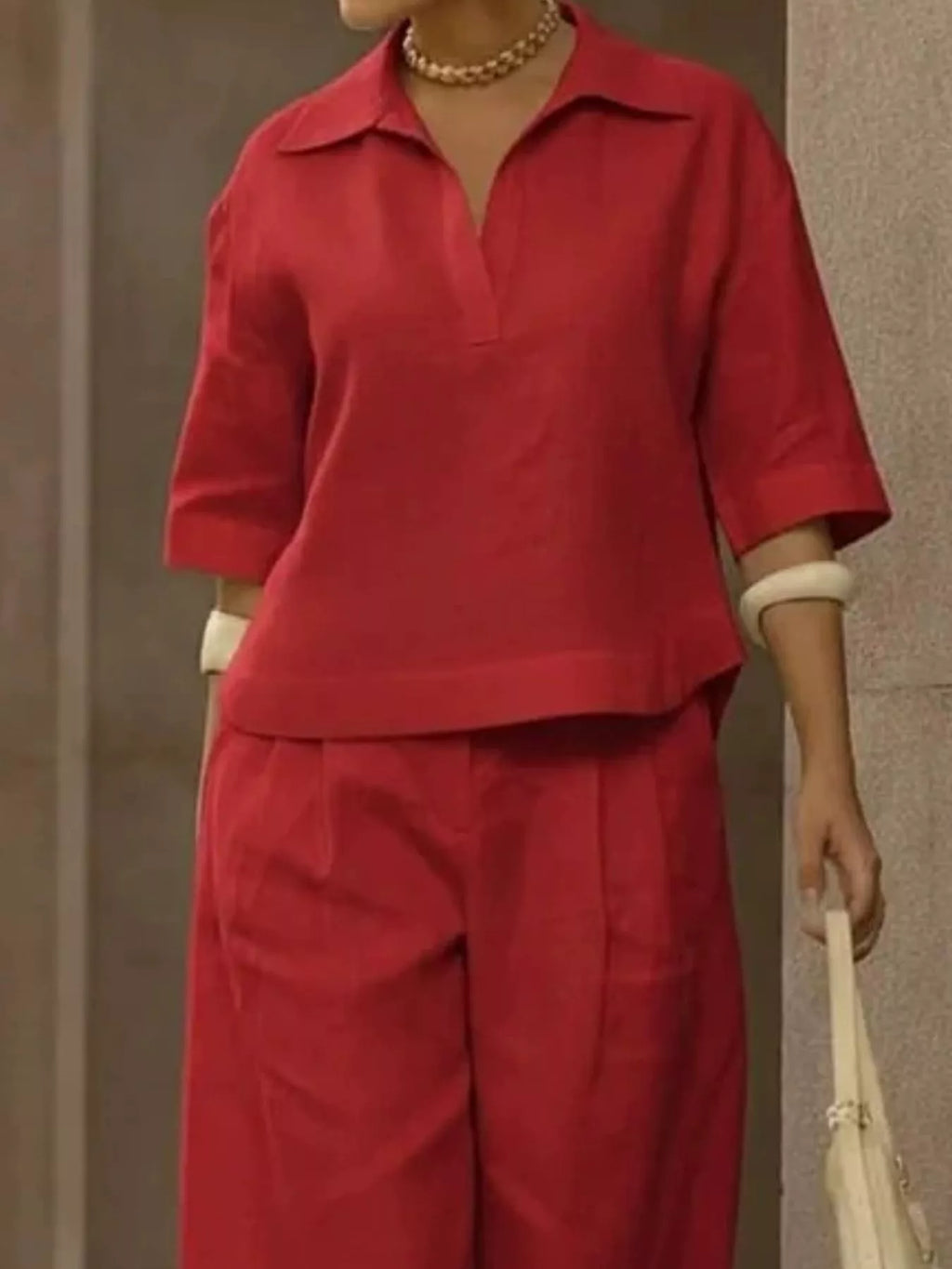 Full Size 3/4 Sleeve Top and Wide Leg Pants Set Plus Size