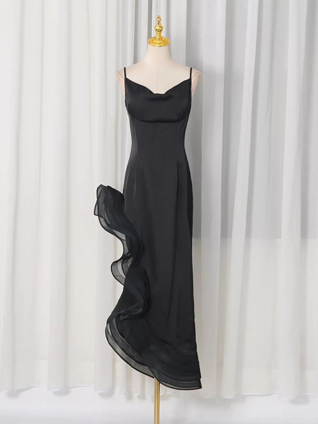 Spaghetti Strap Ruffle Slit Maxi Dress