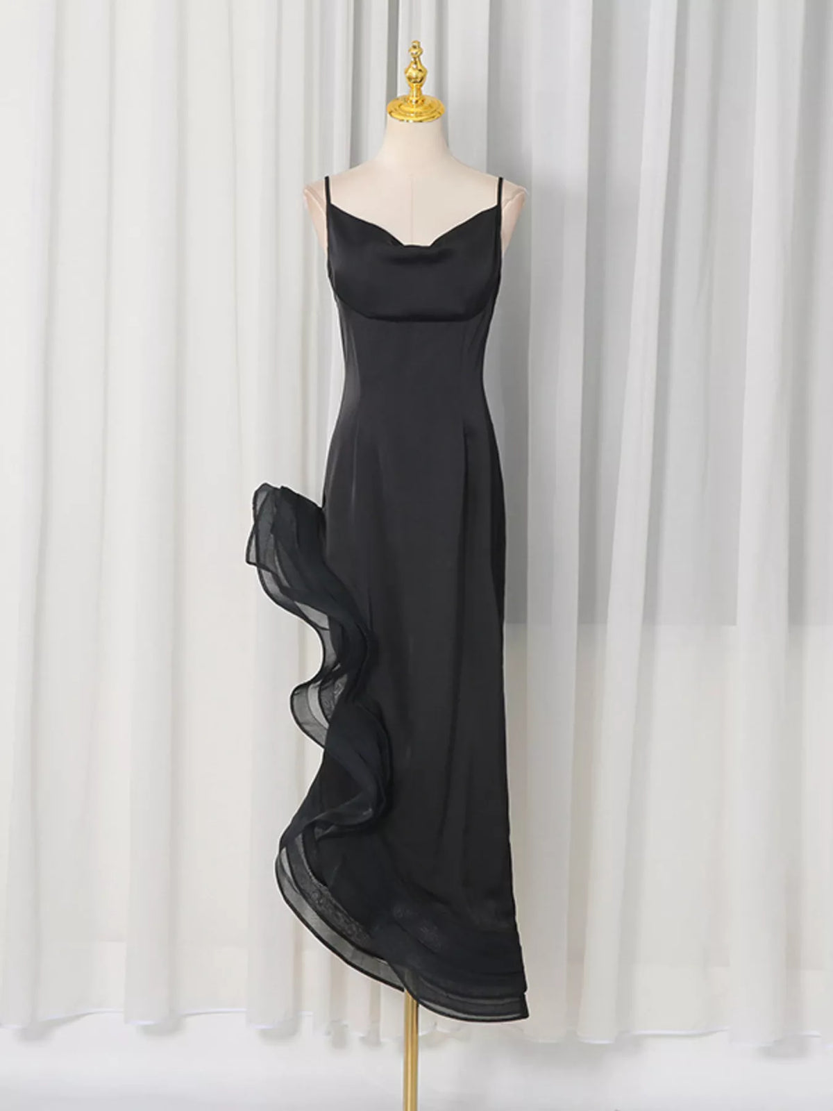 Spaghetti Strap Ruffle Slit Maxi Dress