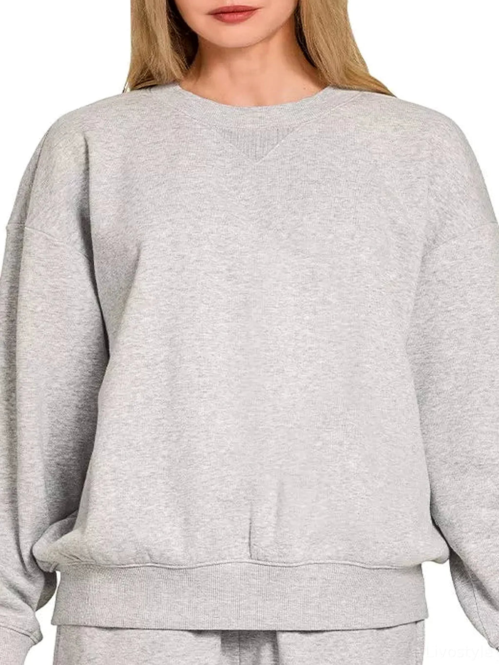 Fleece Long Sleeve Crew Neck Sweatshirt and Drawstring Shorts Set