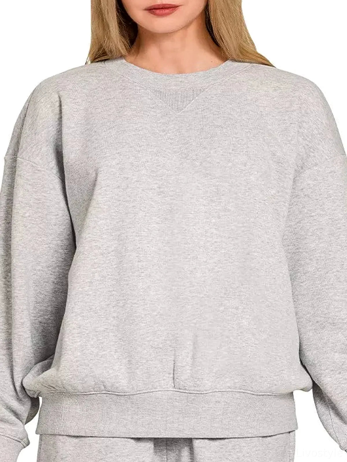 Fleece Long Sleeve Crew Neck Sweatshirt and Drawstring Shorts Set