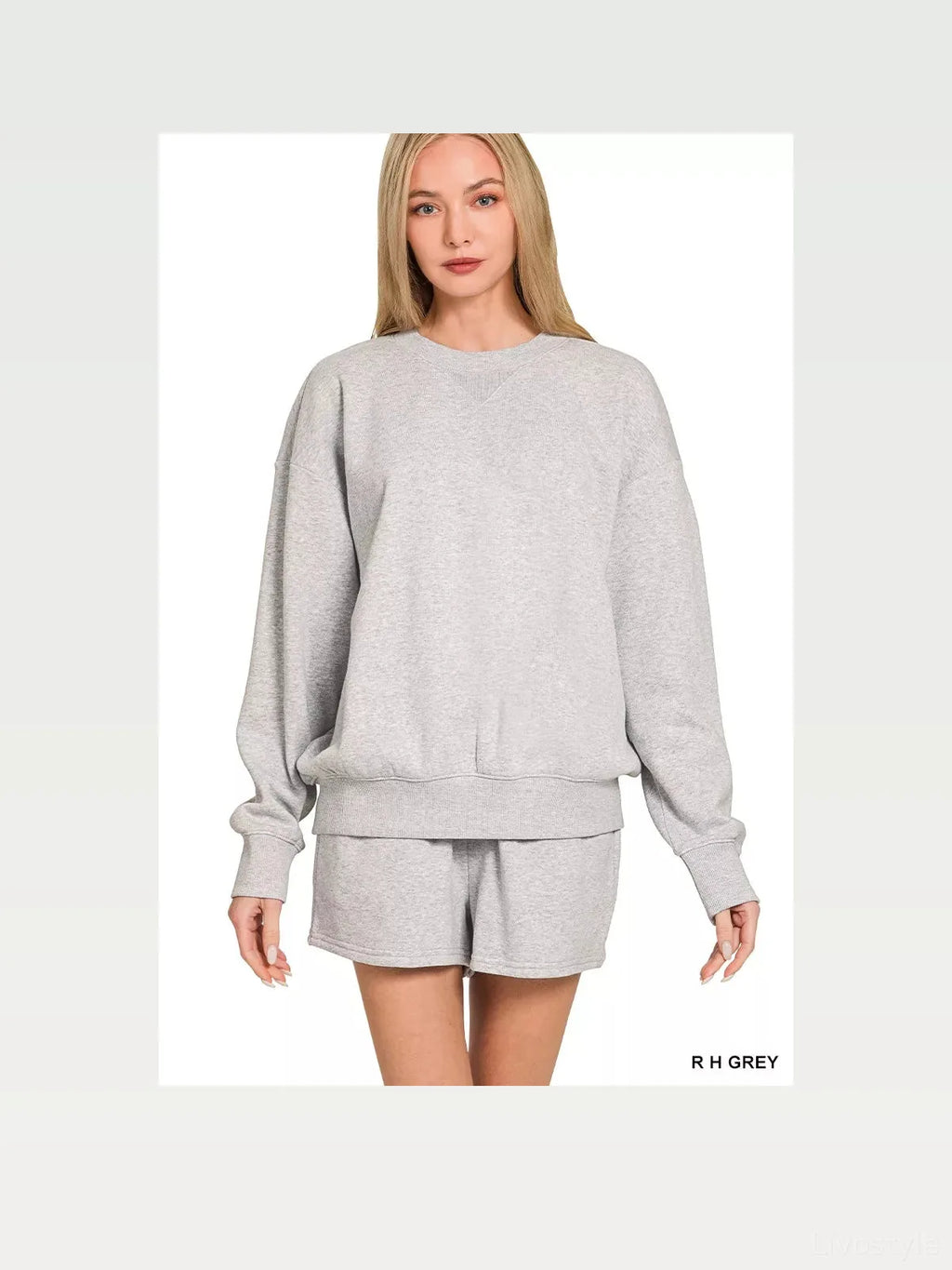 Fleece Long Sleeve Crew Neck Sweatshirt and Drawstring Shorts Set