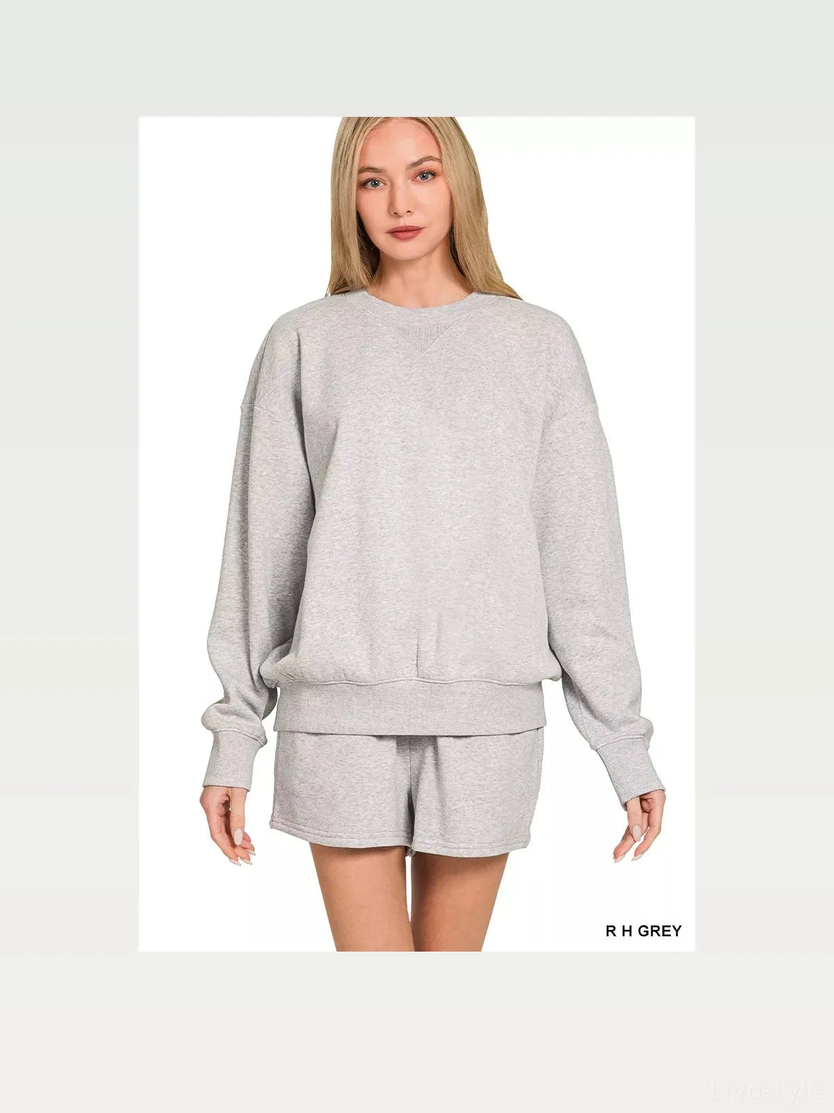 Fleece Long Sleeve Crew Neck Sweatshirt and Drawstring Shorts Set