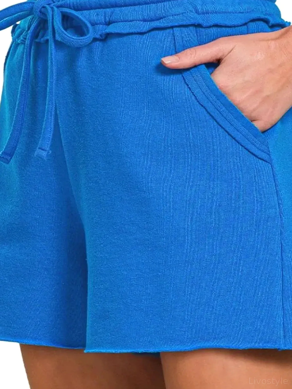 Fleece Raw Hem Drawstring Shorts – Ocean Blue