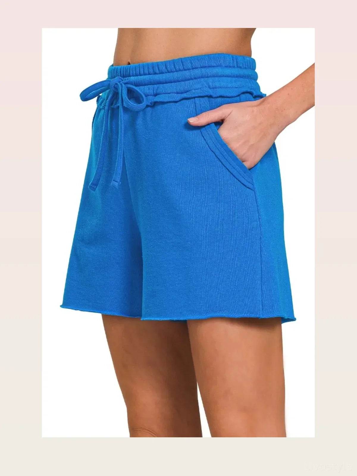 Fleece Raw Hem Drawstring Shorts – Ocean Blue