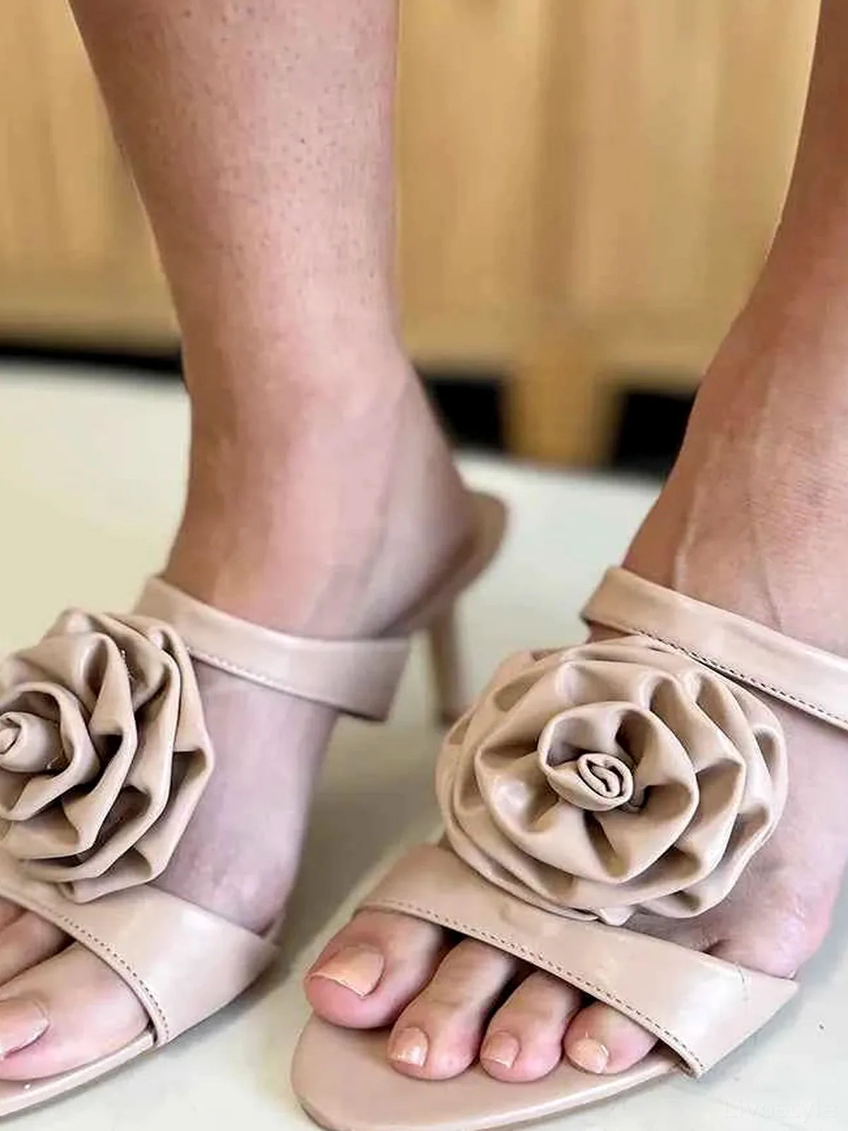 Floral PU Leather Stiletto Heel Sandals