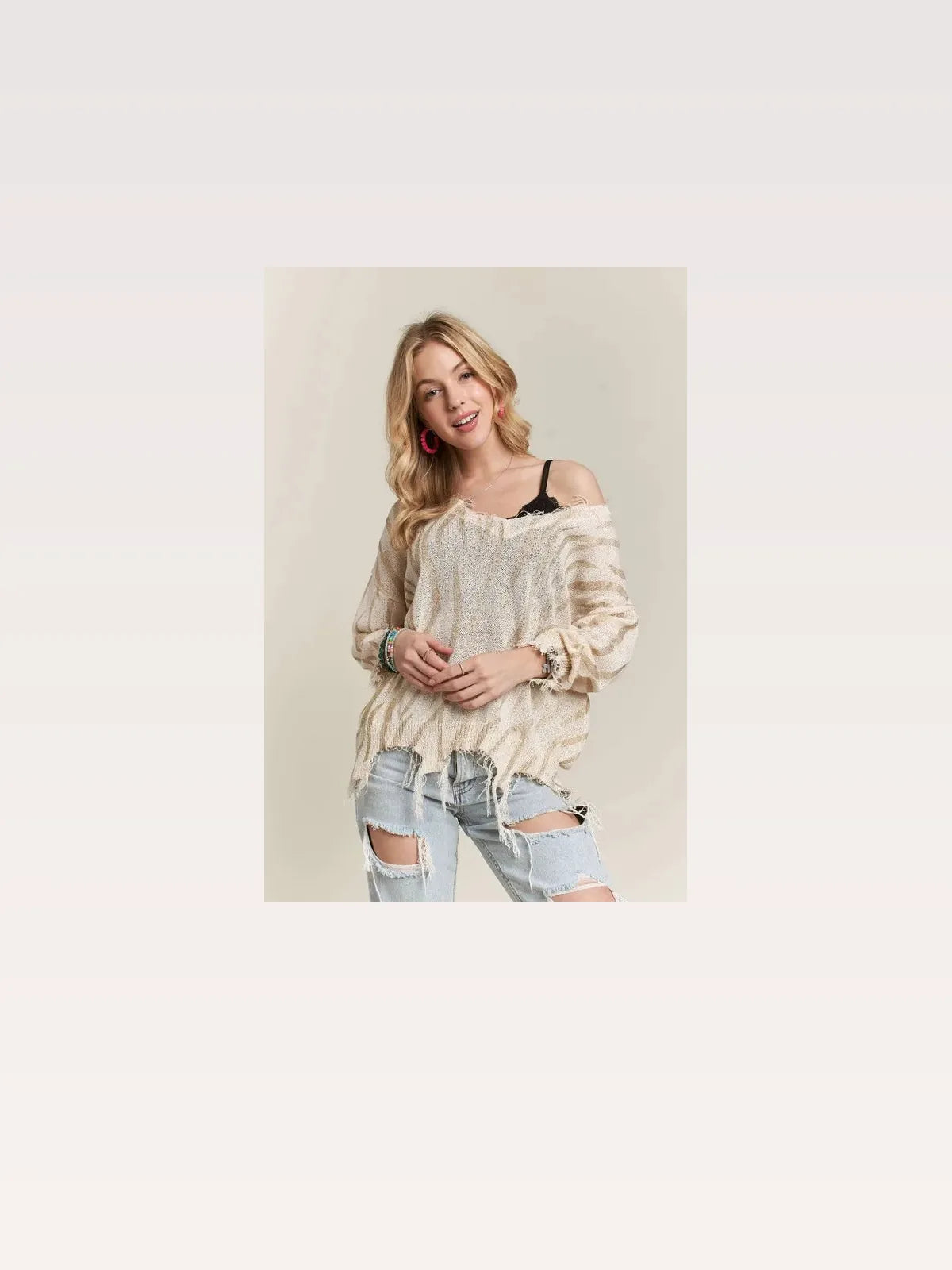 Zebra Print Knit Top with Frayed Detailing