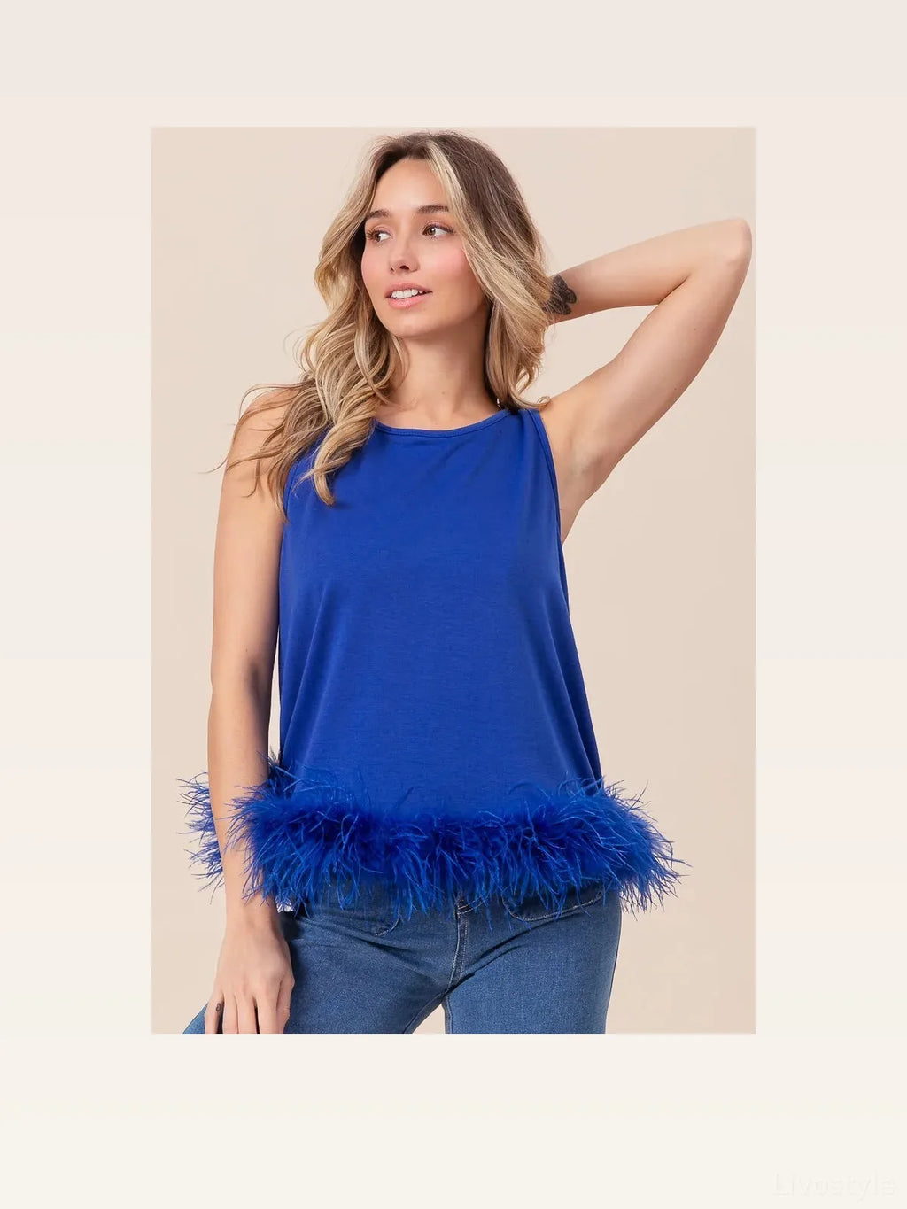 French Terry Top with Faux Feather Accents