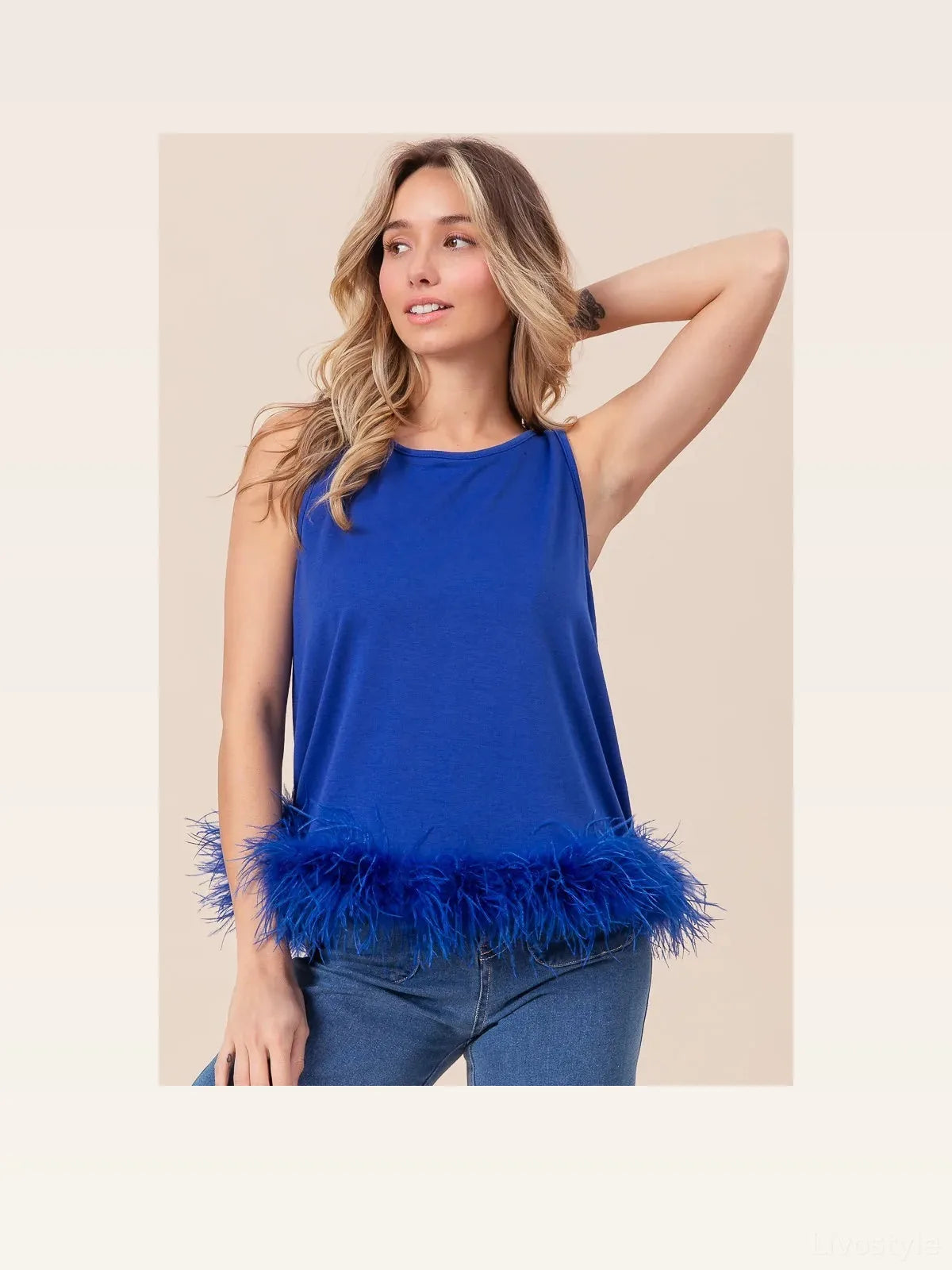 French Terry Top with Faux Feather Accents