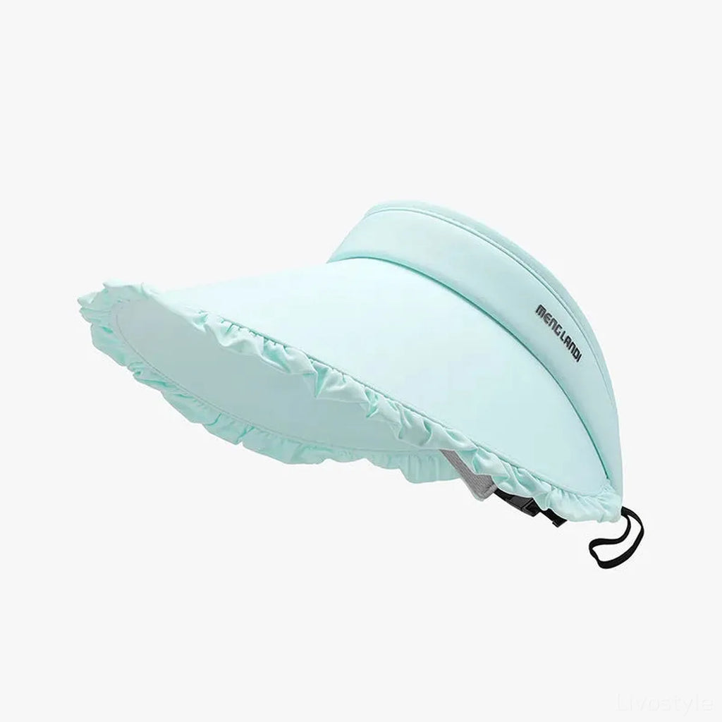Ruffle Trim Adjustable Ice Silk Sun Hat with Visor