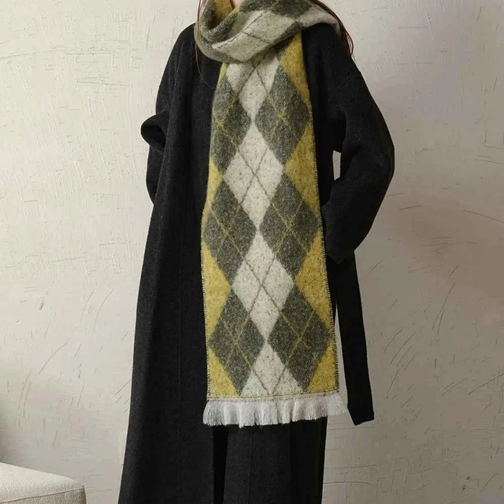Fringe Argyle Polyester Scarf
