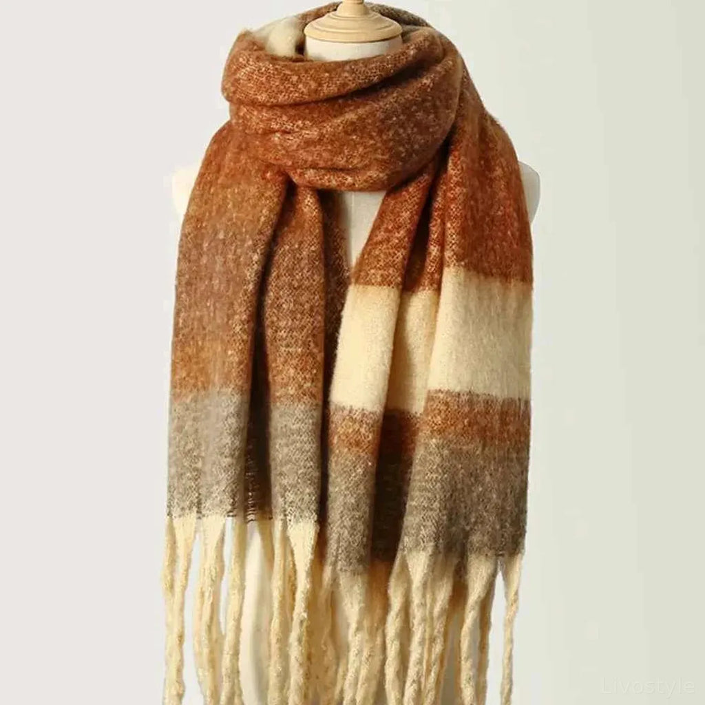 Fringe Color Block Polyester Scarf