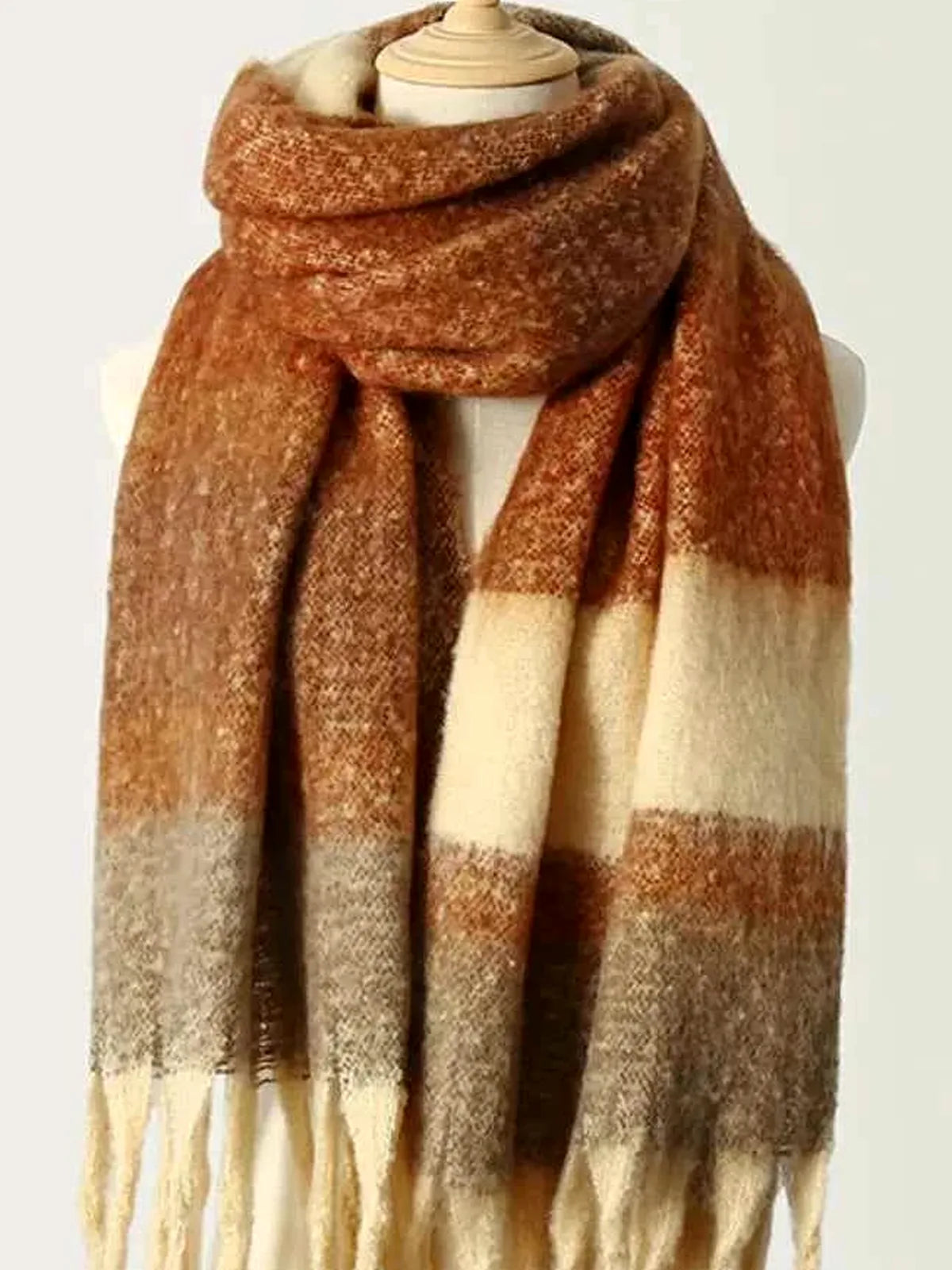 Fringe Color Block Polyester Scarf