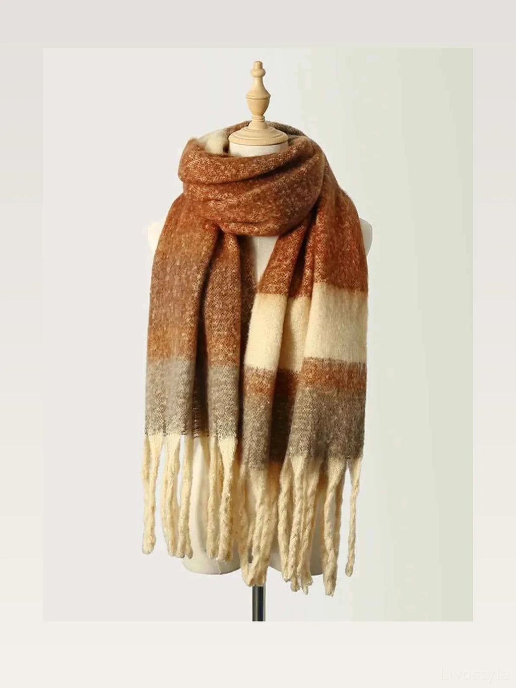 Fringe Color Block Polyester Scarf