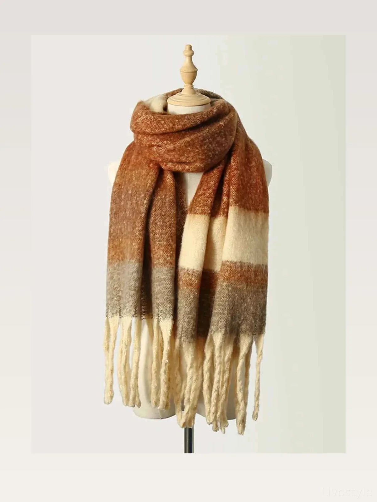 Fringe Color Block Polyester Scarf