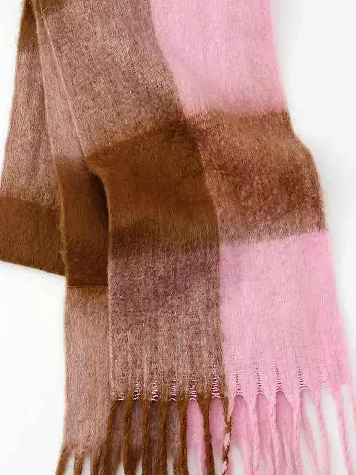 Fringe Contrast Plaid Polyester Scarf
