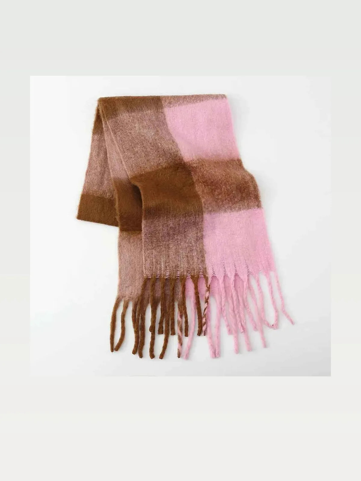 Fringe Contrast Plaid Polyester Scarf