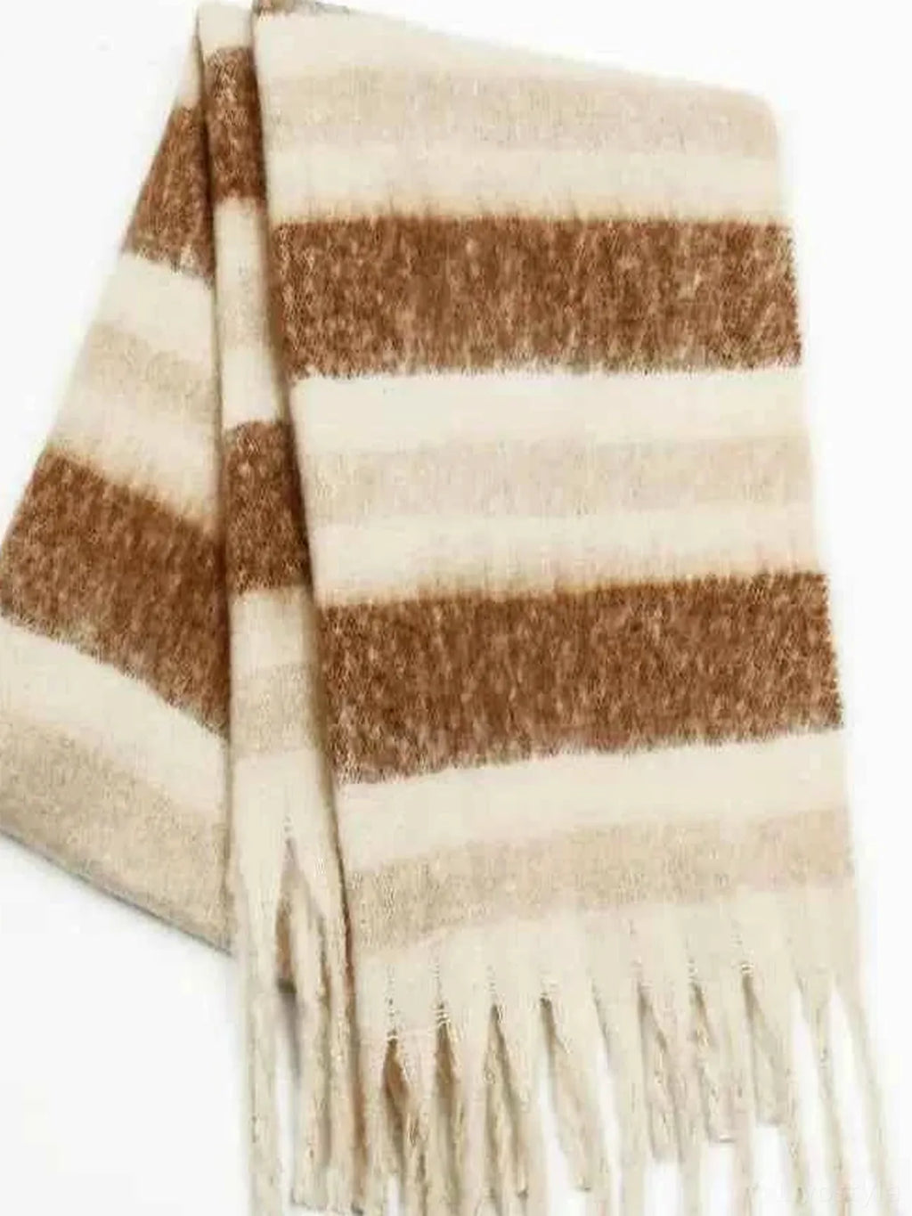 Fringe Contrast Striped Polyester Scarf