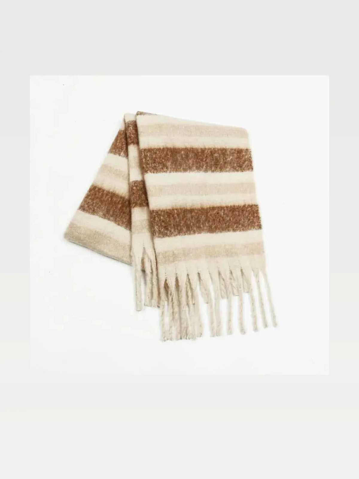Fringe Contrast Striped Polyester Scarf