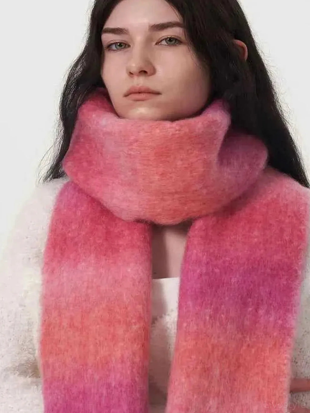 Fringe Gradient Thermal Scarf with Wool Blend