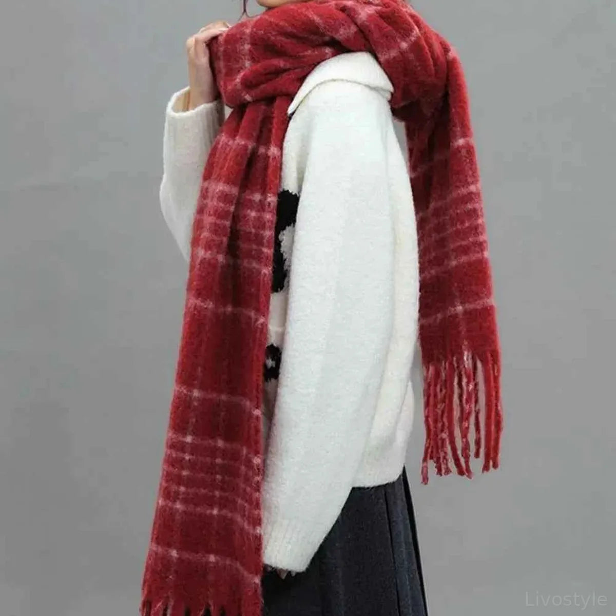 Oversized Fringe Plaid Thermal Scarf