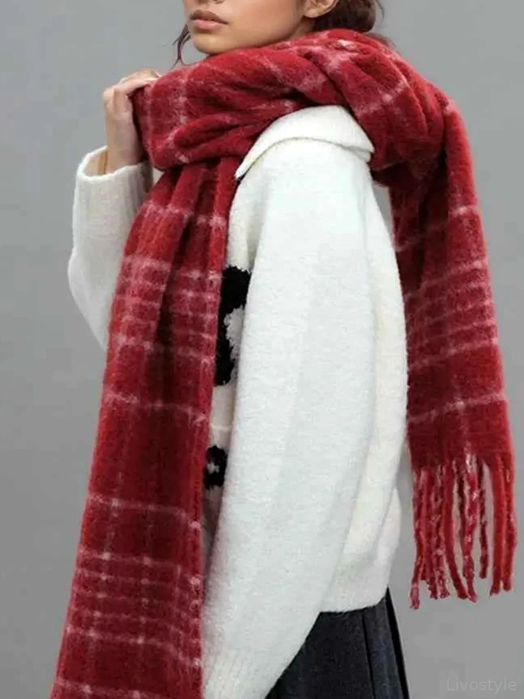 Oversized Fringe Plaid Thermal Scarf