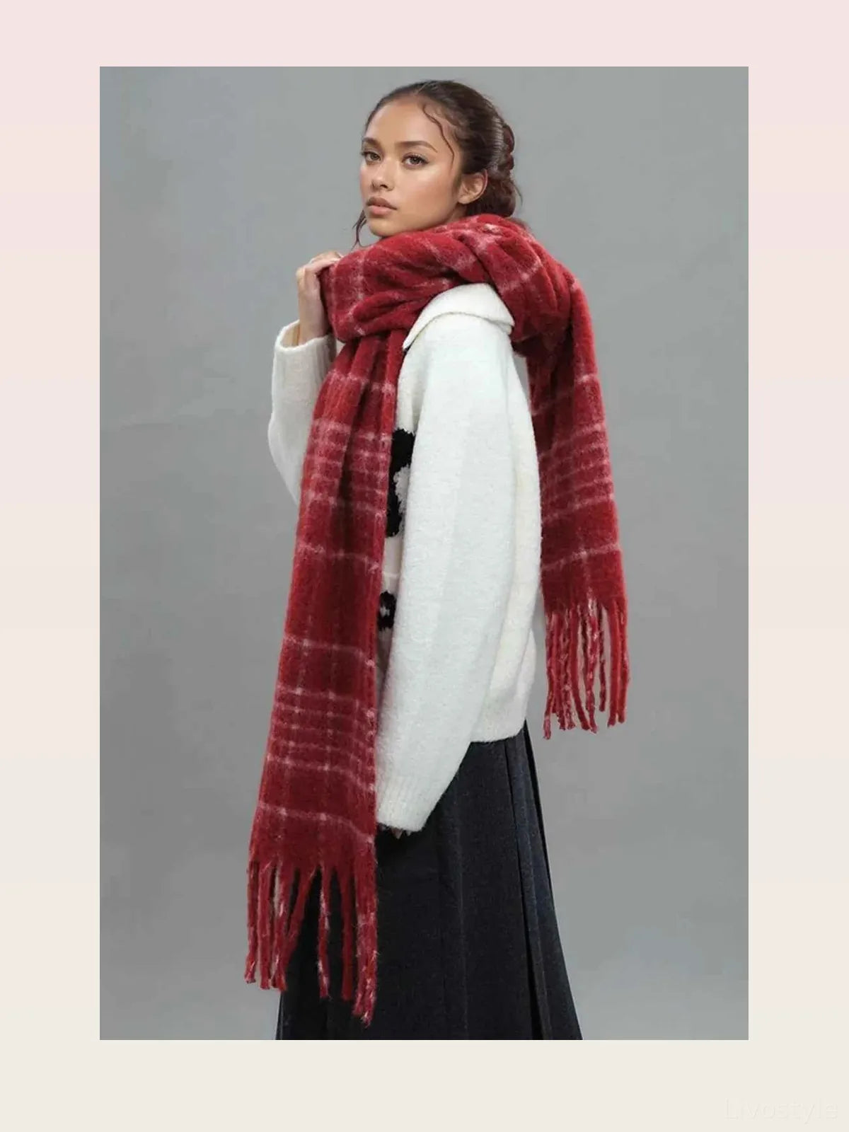 Oversized Fringe Plaid Thermal Scarf