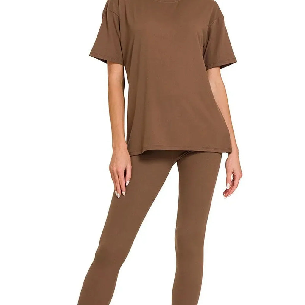 Brushed Microfiber Short Sleeve Top and Cropped Pants Set – Plus Size