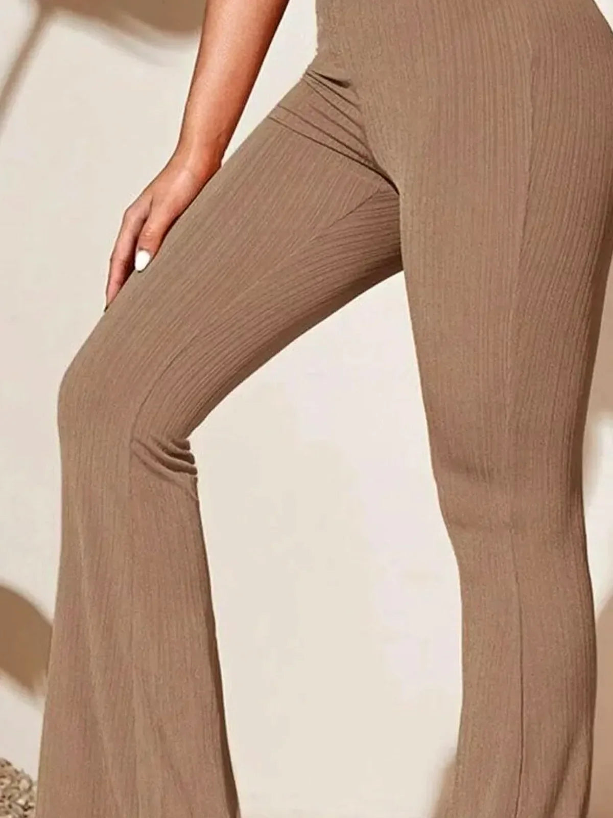 High-Waist Flare Active Pants with Ribbed Texture