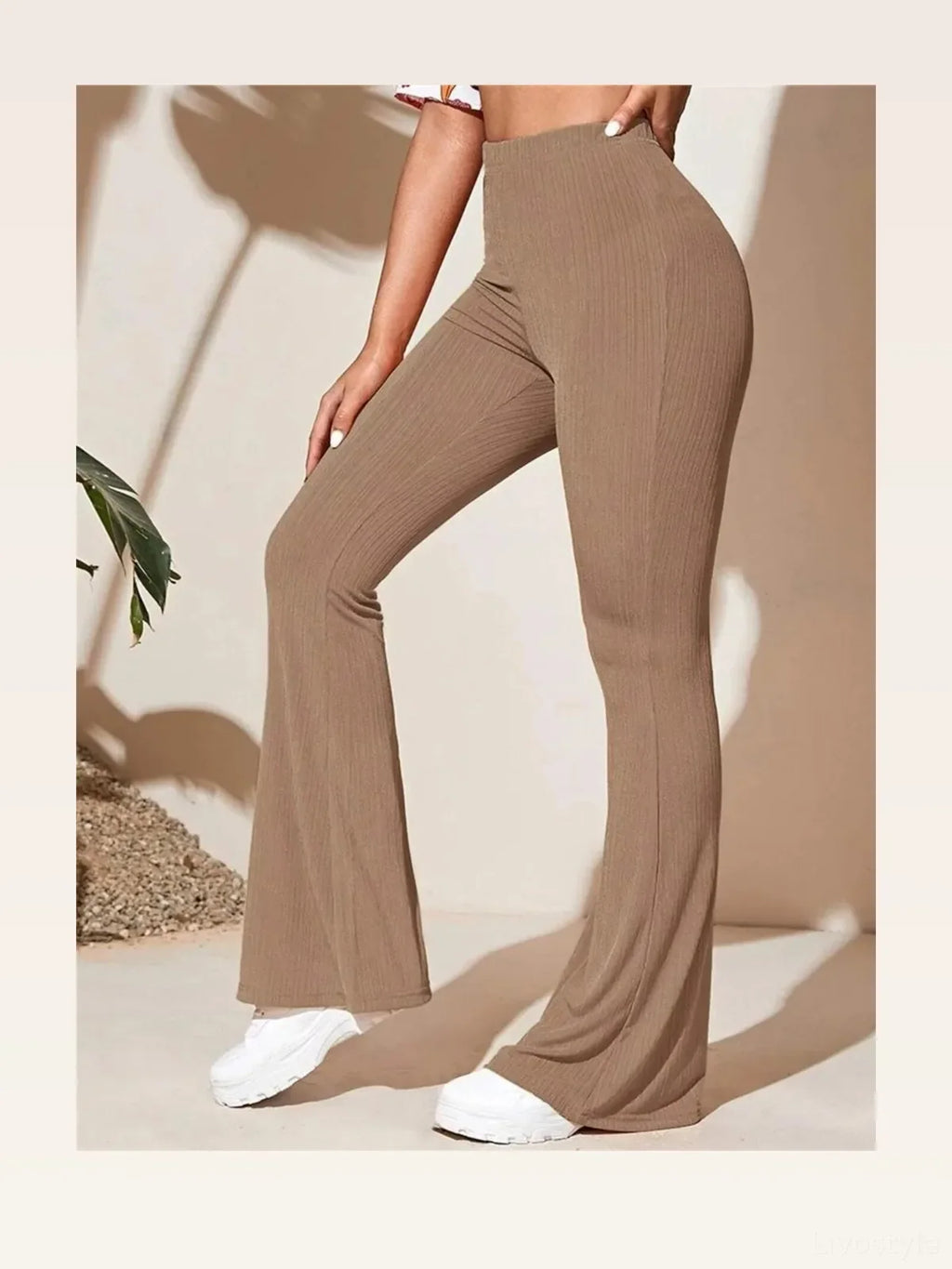 High-Waist Flare Active Pants with Ribbed Texture