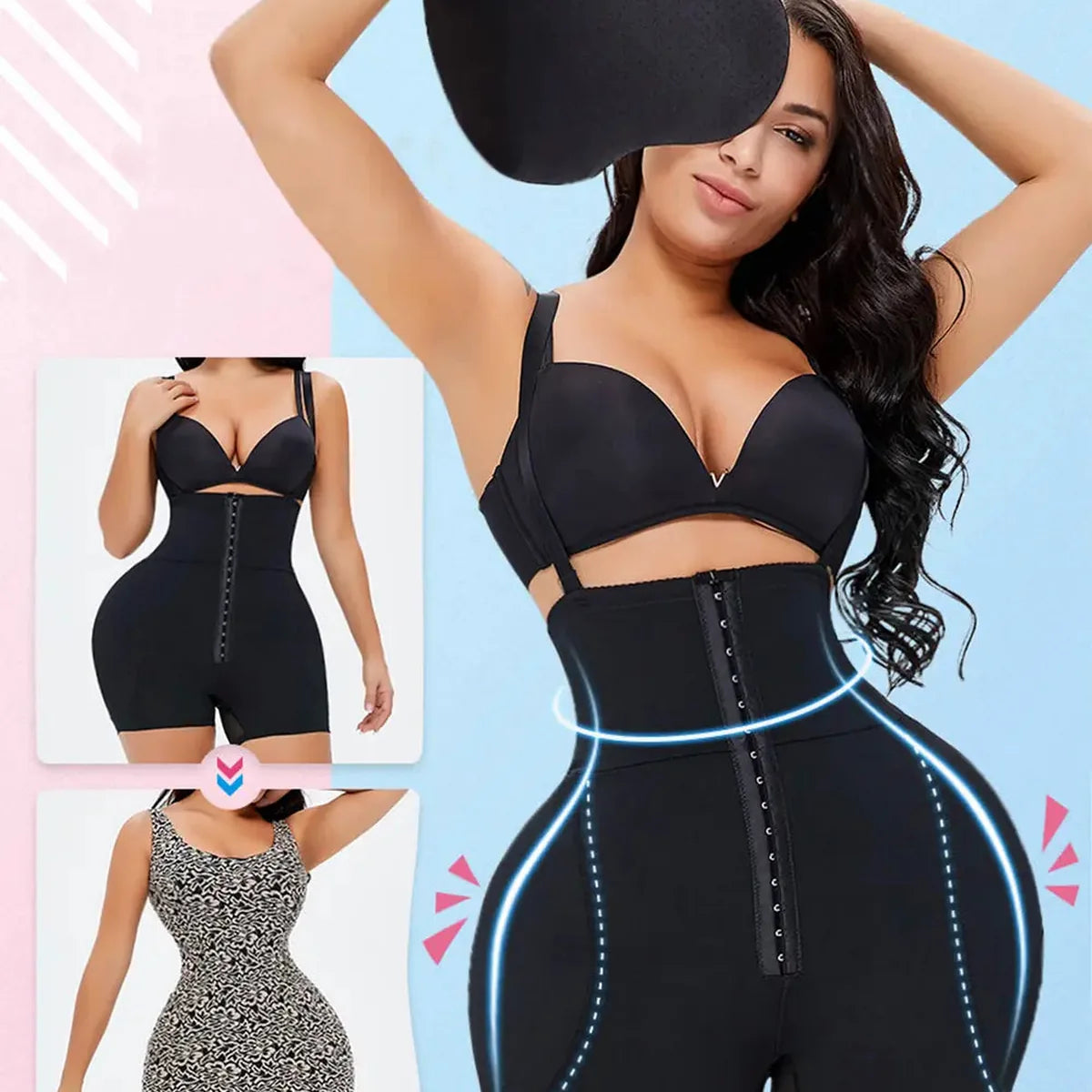 Black Hook-and-Eye Under-Bust Shaping Bodysuit