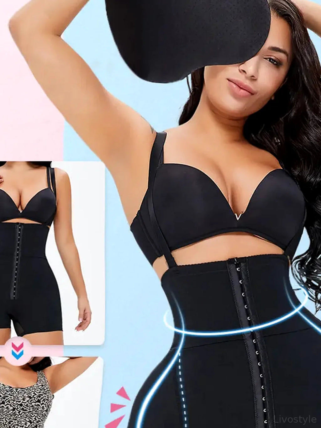 Black Hook-and-Eye Under-Bust Shaping Bodysuit