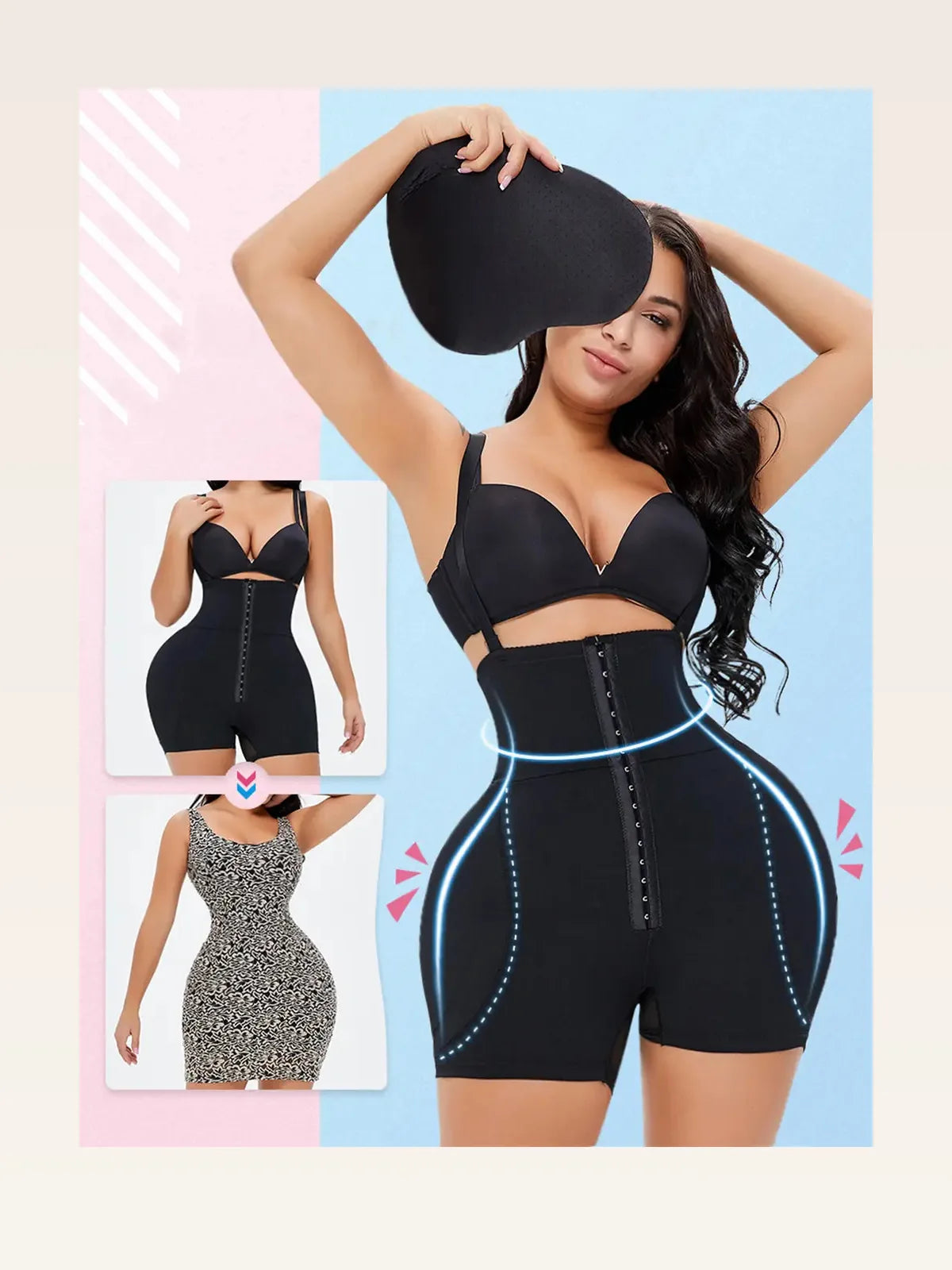 Black Hook-and-Eye Under-Bust Shaping Bodysuit