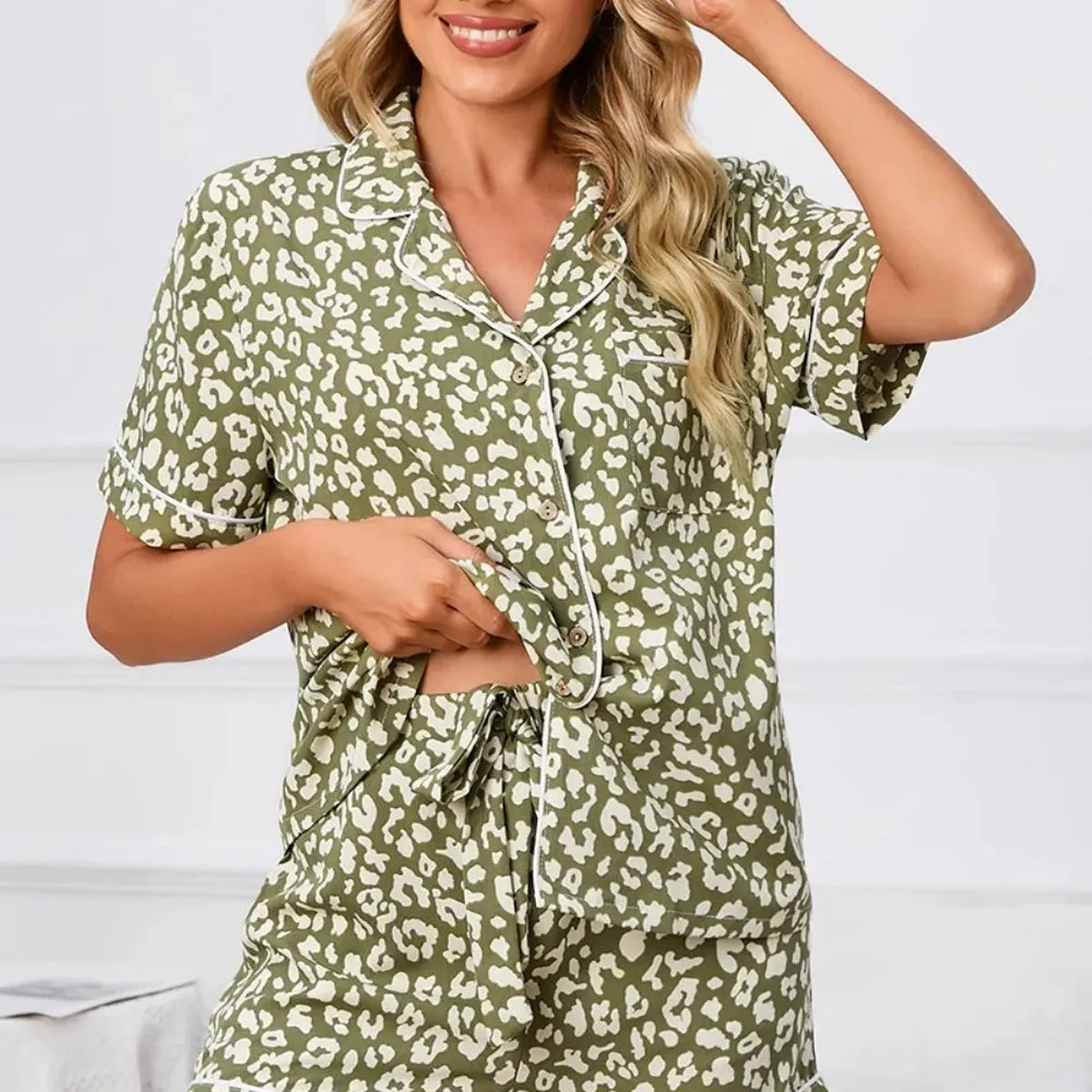 Leopard Short Sleeve Top and Shorts Lounge Set – Plus Size