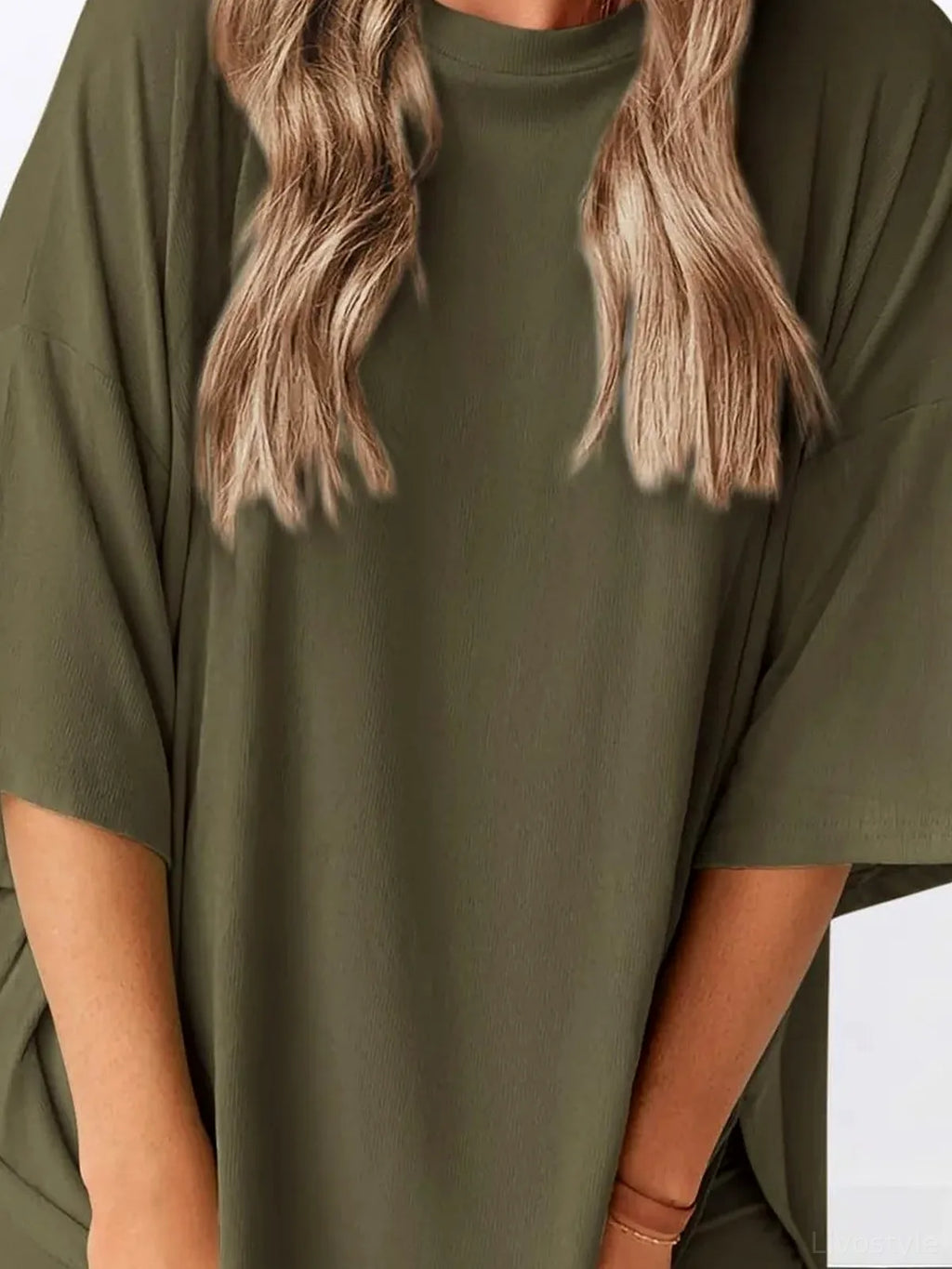 Oversized Round Neck Top and Drawstring Shorts Lounge Set