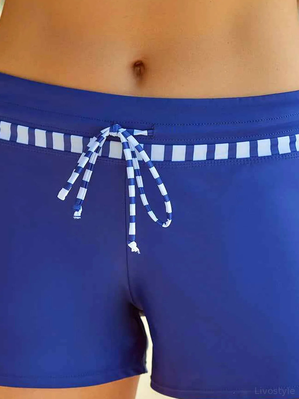 Contrast Drawstring Mid Waist Swim Bottoms