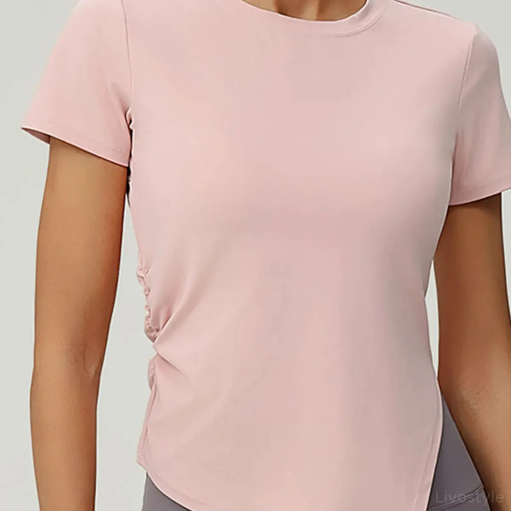 Slit Round Neck Short Sleeve Active T-Shirt