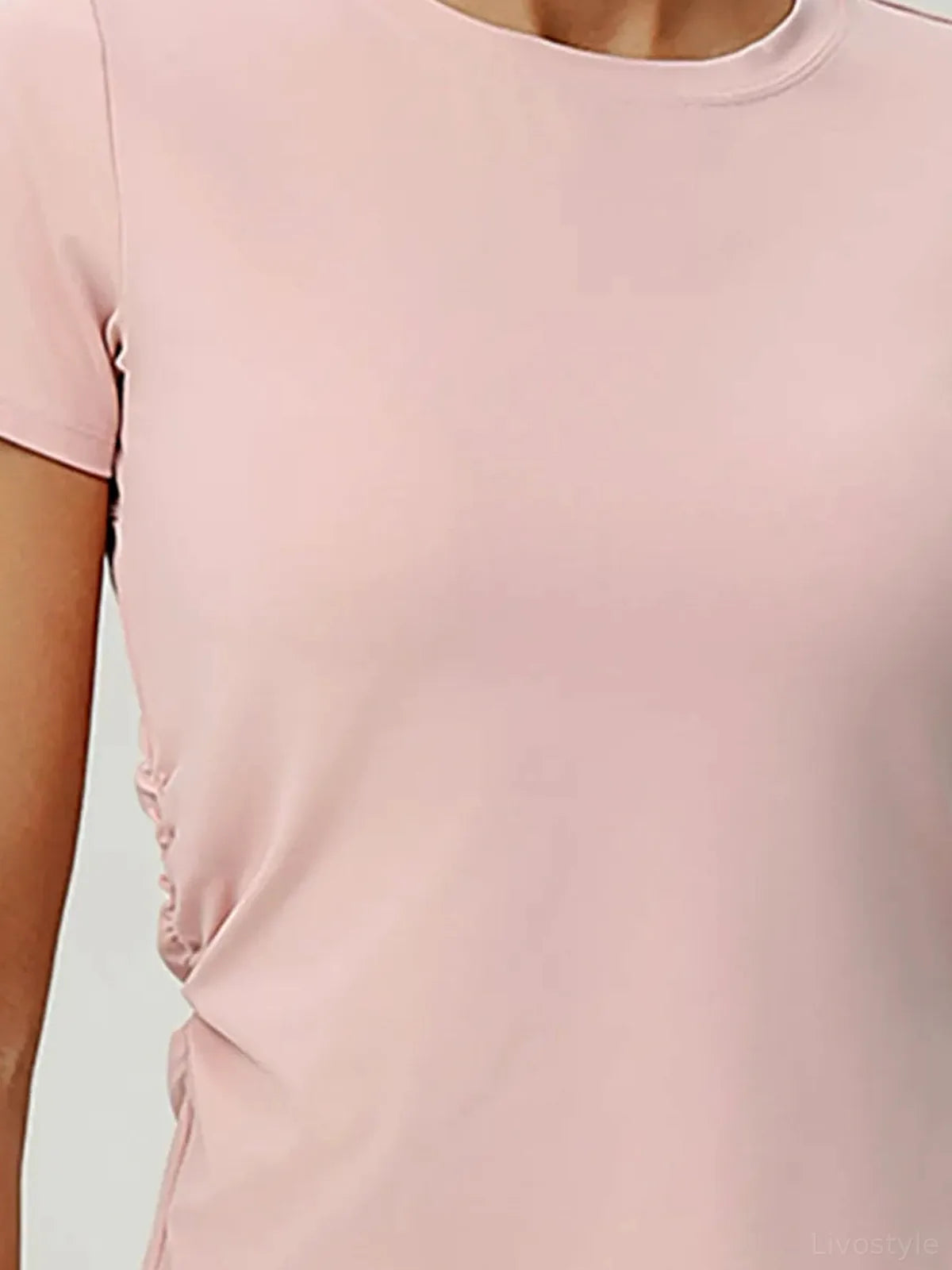 Slit Round Neck Short Sleeve Active T-Shirt