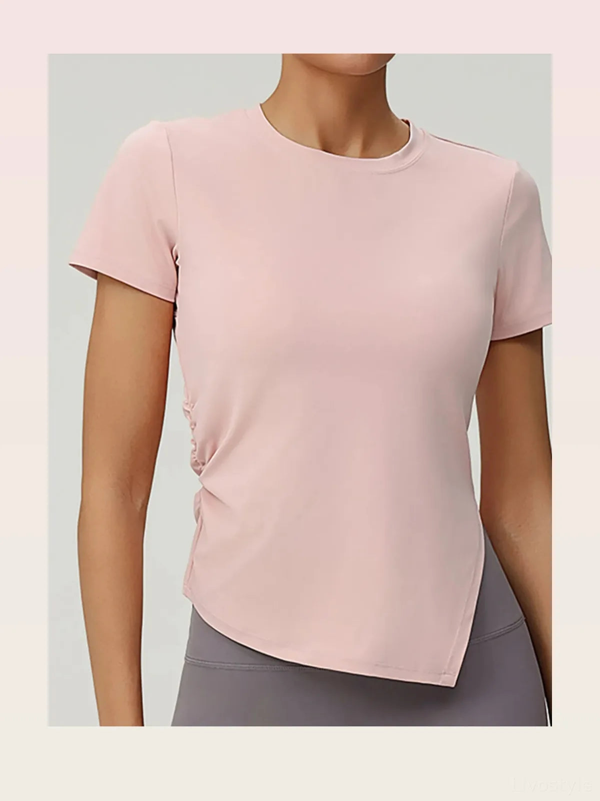 Slit Round Neck Short Sleeve Active T-Shirt