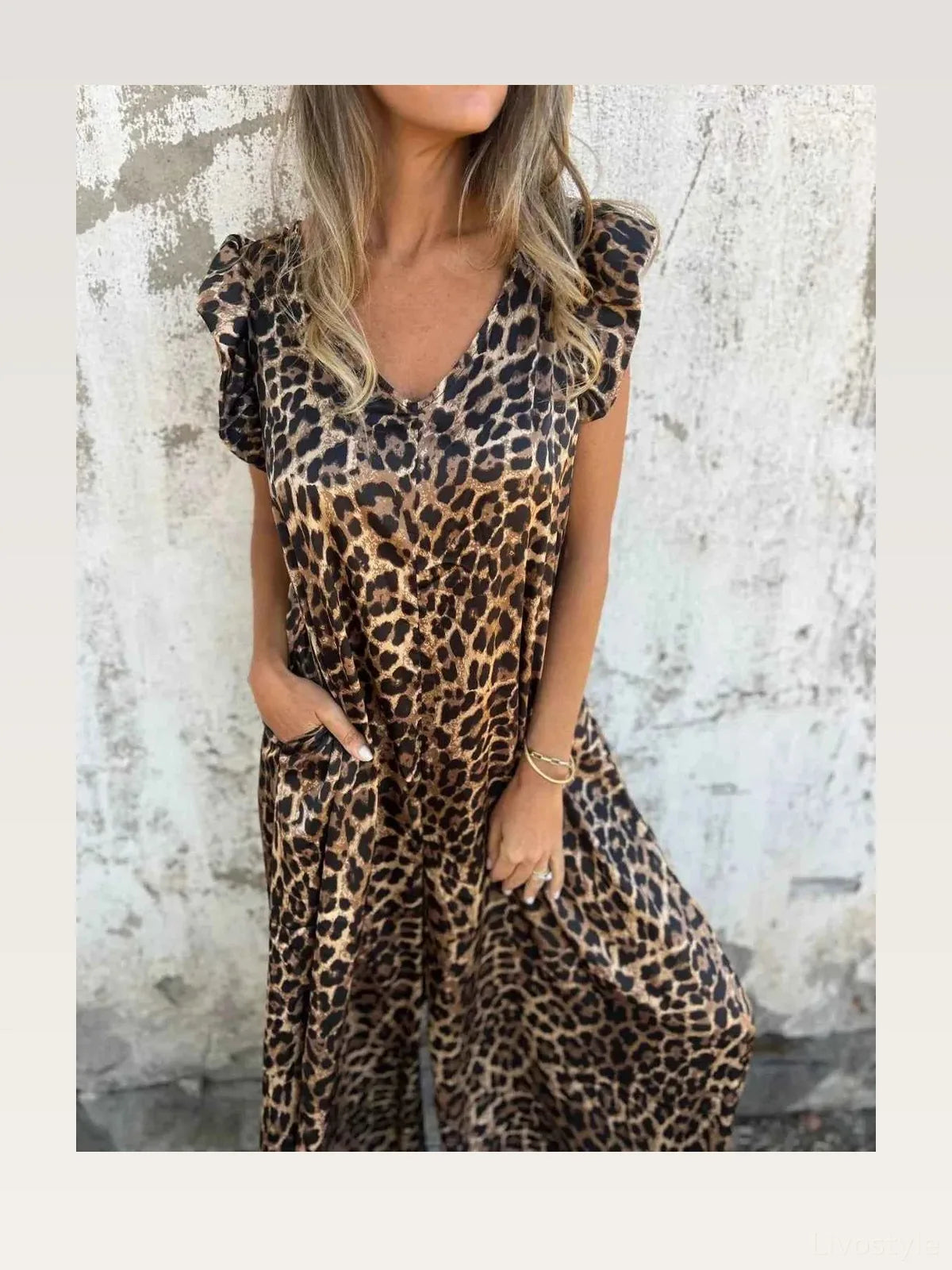 V-Neck Cap Sleeve Wide Leg Jumpsuit – Plus Size