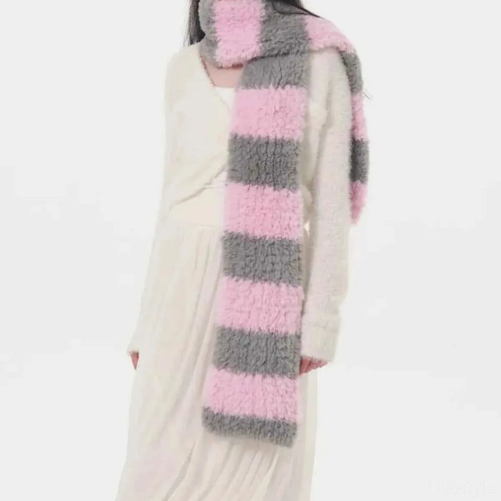 Fuzzy Contrast Striped Scarf