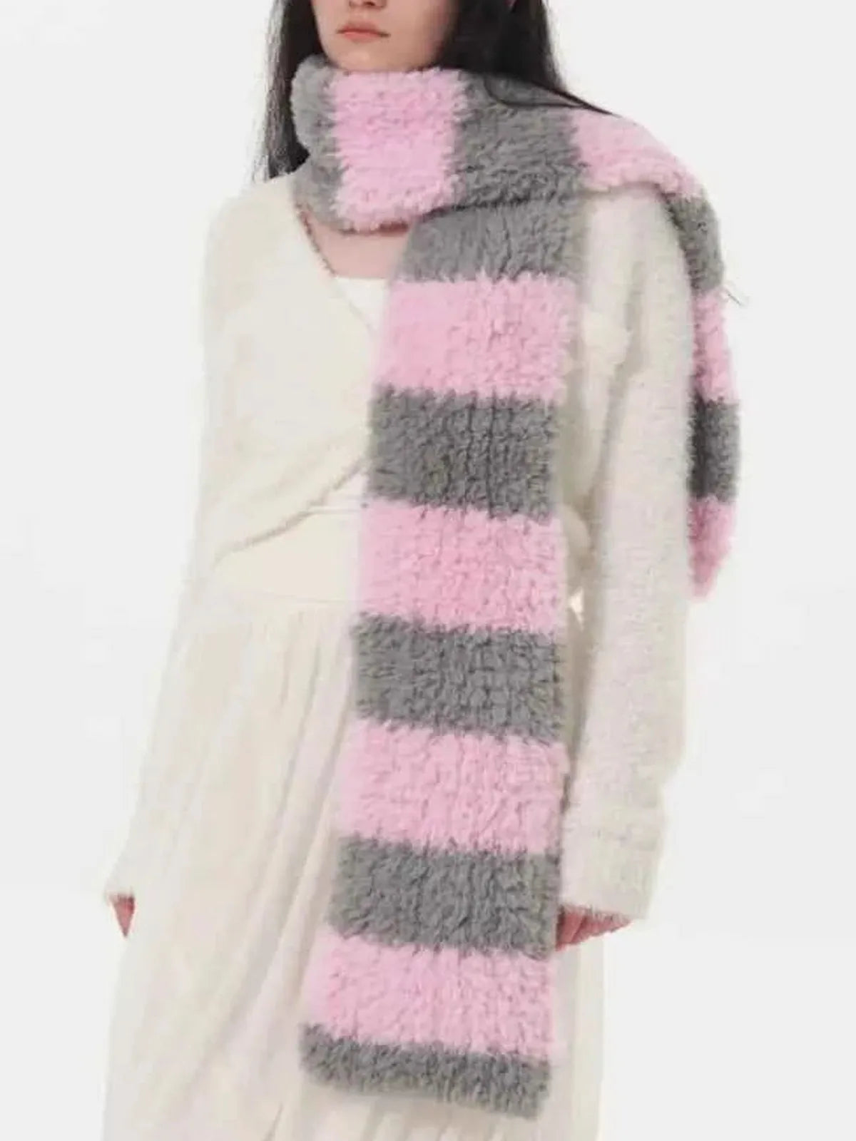 Fuzzy Contrast Striped Scarf