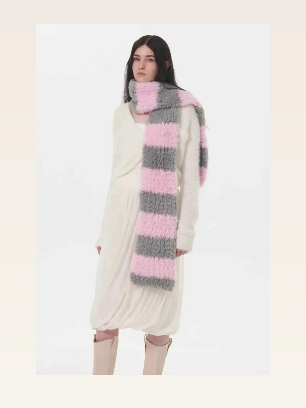Fuzzy Contrast Striped Scarf