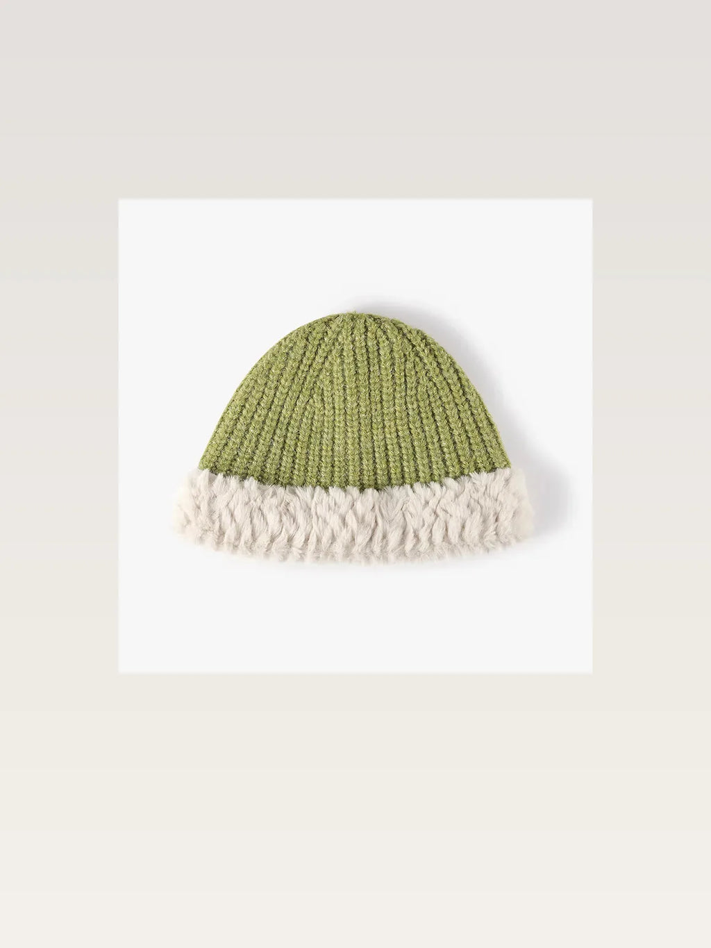 Fuzzy Fur Trim Ribbed Knit Beanie Hat