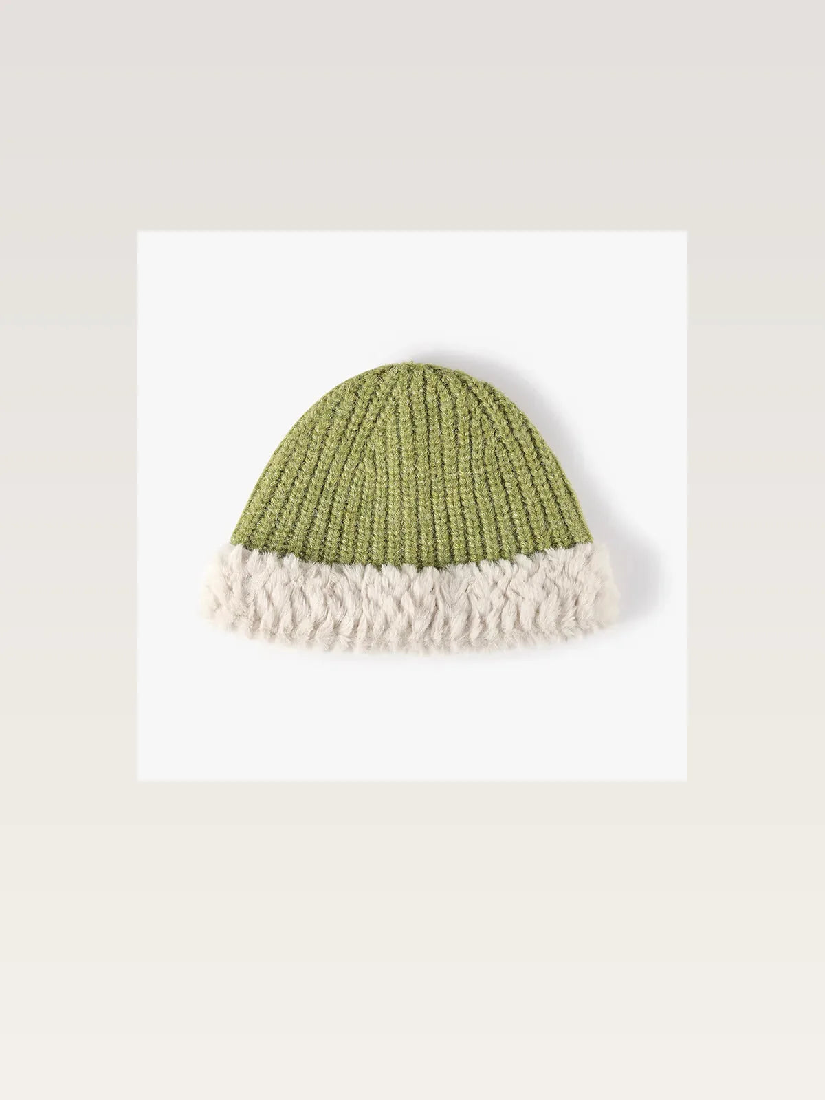 Fuzzy Fur Trim Ribbed Knit Beanie Hat