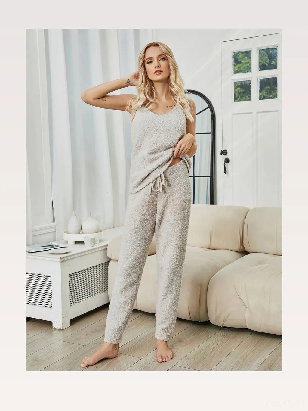 Fuzzy V-Neck Cami and Pants Lounge Set