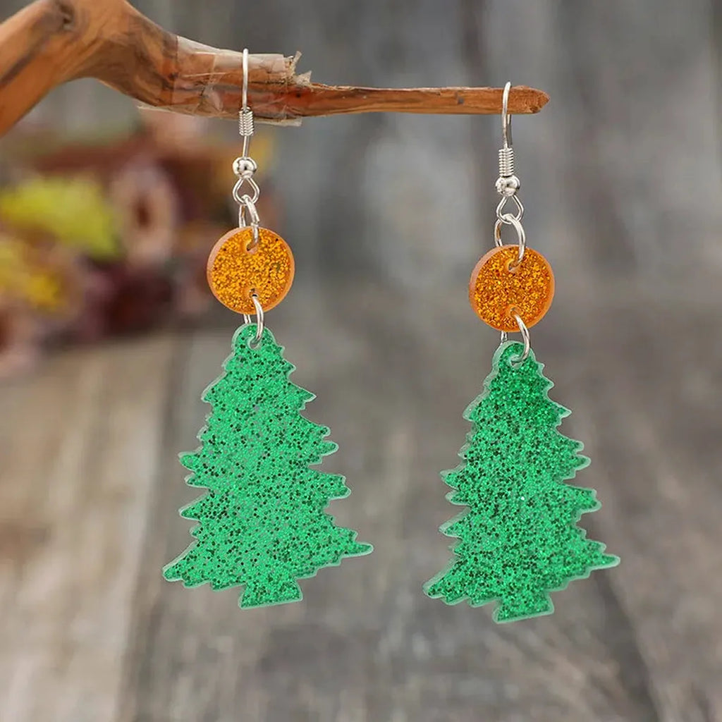 Glitter Acrylic Christmas Tree Dangle Earrings
