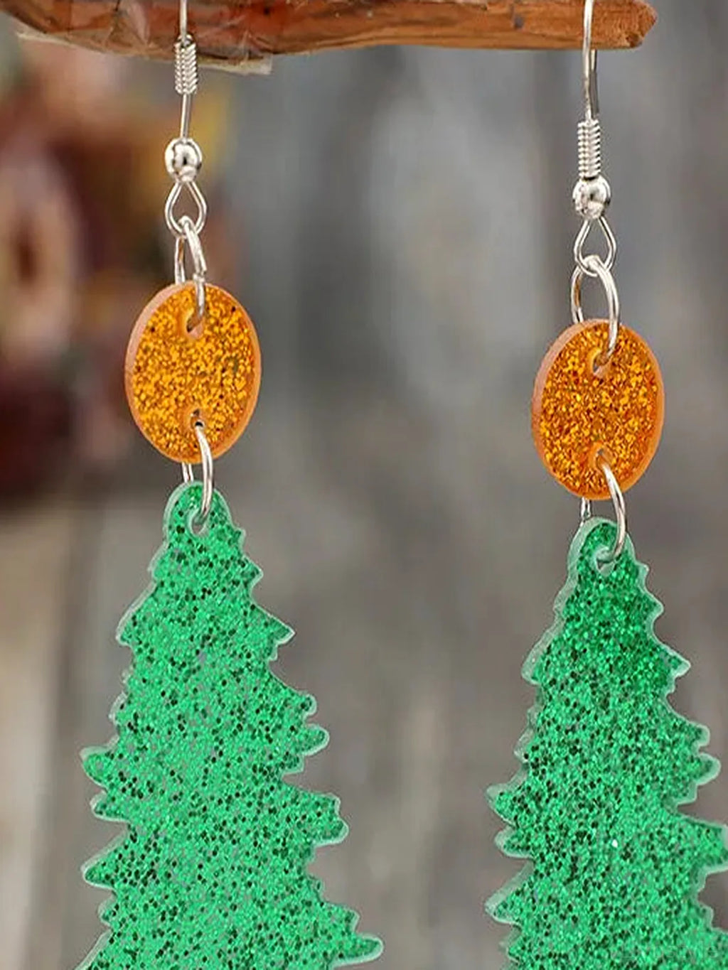 Glitter Acrylic Christmas Tree Dangle Earrings